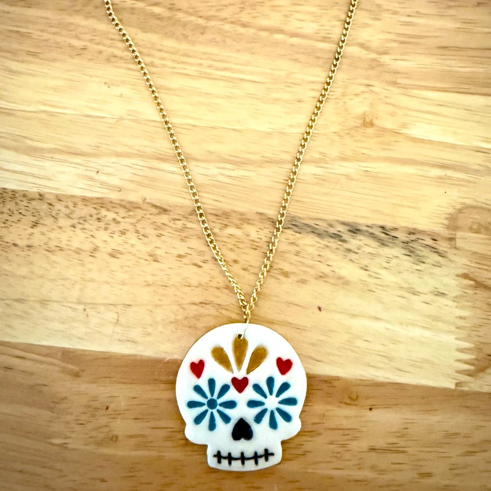 Handmade sugar skull necklace